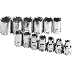 SK - 3/8" Drive Standard Socket Set - 7 to 19mm, Metric Measurement Standard - Industrial Tool & Supply