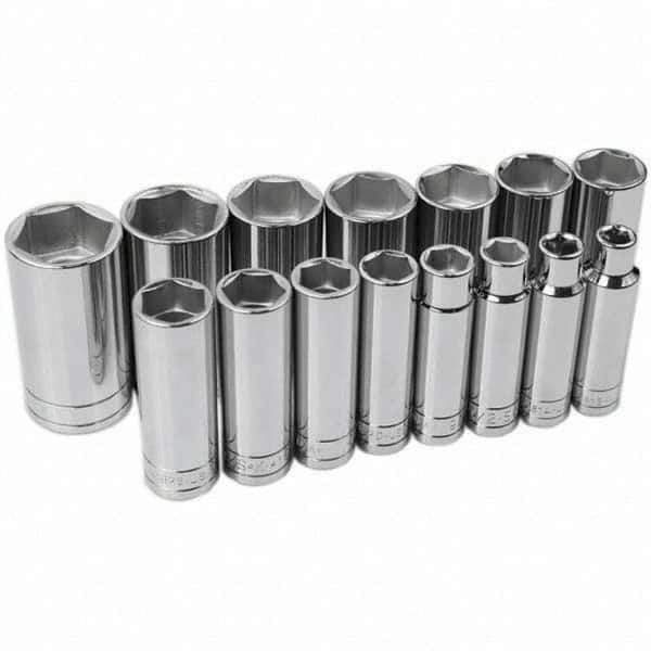 SK - 1/2" Drive Deep Socket Set - 3/8 to 1-1/4", Inch Measurement Standard - Industrial Tool & Supply