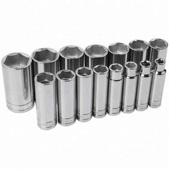 SK - 1/2" Drive Deep Socket Set - 3/8 to 1-1/4", Inch Measurement Standard - Industrial Tool & Supply