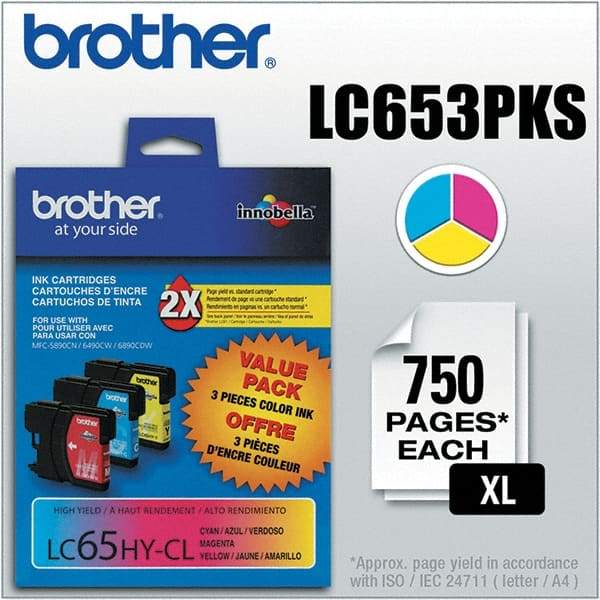 Brother - Cyan, Magenta & Yellow Ink Cartridge - Use with Brother MFC-5890CN, 5895CW, 6490CW, 6890CDW - Industrial Tool & Supply