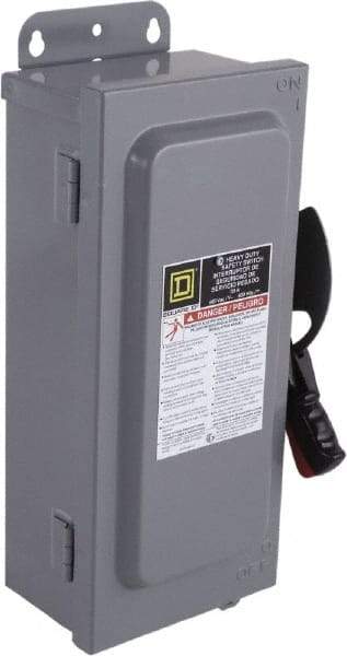 Square D - 100 Amp, 600 VAC/VDC, 3 Pole Nonfused Safety Switch - NEMA 12, 40 hp at 600 VAC, 50 hp at 600 VDC (Single Phase), 100 hp at 600 VAC, 50 hp at 600 VDC (Triple Phase), 3PST Contact Form - Industrial Tool & Supply