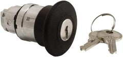 Schneider Electric - 22mm Mount Hole, Extended Mushroom Head, Pushbutton Switch Only - Round, Black Pushbutton, Nonilluminated, Maintained (MA) - Industrial Tool & Supply