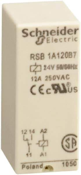 Schneider Electric - 3,000 VA Power Rating, Electromechanical Plug-in General Purpose Relay - 12 Amp at 250 VAC & 12 Amp at 28 VDC, 1CO, 24 VAC - Industrial Tool & Supply