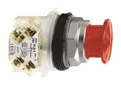 Schneider Electric - 30mm Mount Hole, Extended Mushroom Head, Pushbutton Switch with Contact Block - Round, Red Pushbutton, Momentary (MO) - Industrial Tool & Supply