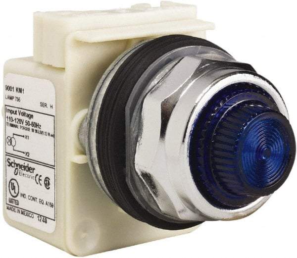 Schneider Electric - 120 VAC Blue Lens Indicating Light - Screw Clamp Connector - Industrial Tool & Supply