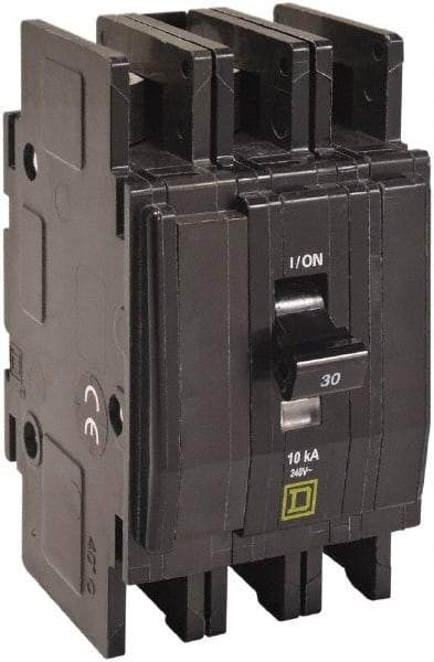 Square D - 10 Amp, 240 VAC, 3 Pole, DIN Rail Mounted, Flush Mount, Surface Mount Miniature Circuit Breaker - Thermal Magnetic Trip, 10 kA at 120/240 VAC Breaking Capacity, 14-2 (Aluminum), 14-2 (Copper) AWG, 74mm Deep x 103mm High x 19mm Wide - Industrial Tool & Supply