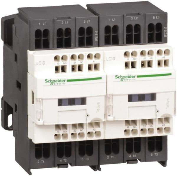 Schneider Electric - 3 Pole, 24 Coil VDC, 9 Amp at 440 VAC, Reversible IEC Contactor - 1 Phase hp: 0.5 at 115 VAC, 1 at 230/240 VAC, 3 Phase hp: 2 at 200/208 VAC, 2 at 230/240 VAC, 5 at 460/480 VAC, 7.5 at 575/600 VAC - Industrial Tool & Supply
