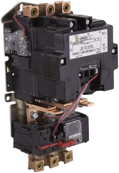 Square D - 24 Coil VAC at 60 Hz, 90 Amp, NEMA Size 3, Nonreversible Open Enclosure NEMA Motor Starter - 3 Phase hp: 25 at 200 VAC, 30 at 230 VAC, 50 at 460 VAC, 50 at 575 VAC - Industrial Tool & Supply