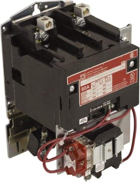 Square D - No Enclosure, 2 Pole, Mechanically Held Lighting Contactor - 60 A (Tungsten), 277 VAC at 60 Hz - Industrial Tool & Supply