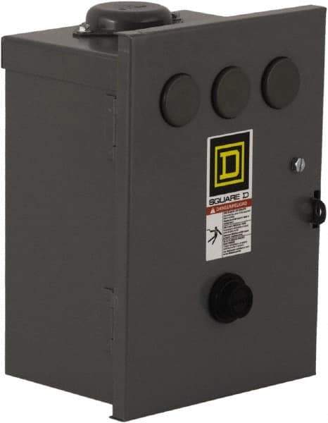 Square D - 208 Coil VAC at 60 Hz, 18 Amp, Nonreversible Enclosed Enclosure NEMA Motor Starter - 3 Phase hp: 3 at 200 VAC, 3 at 230 VAC, 5 at 460 VAC, 5 at 575 VAC, 3R Enclosure Rating - Industrial Tool & Supply