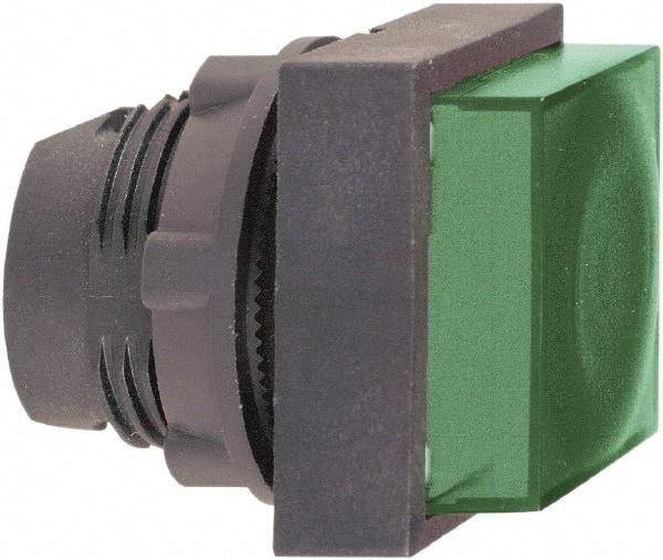 Schneider Electric - 22mm Mount Hole, Extended Straight, Pushbutton Switch Only - Square, Green Pushbutton, Illuminated, Momentary (MO) - Industrial Tool & Supply