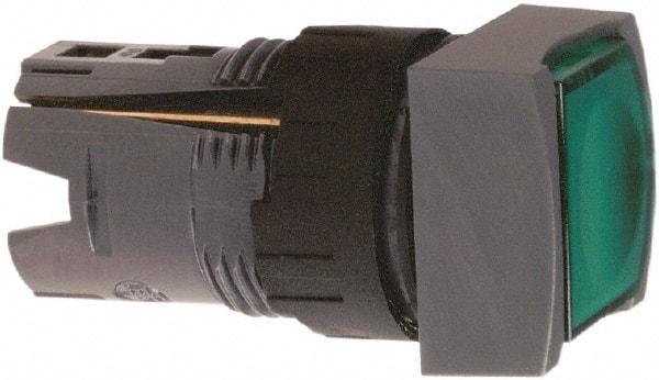 Schneider Electric - 16mm Mount Hole, Flush, Pushbutton Switch Only - Square, Green Pushbutton, Illuminated, Momentary (MO), Vibration Resistant - Industrial Tool & Supply