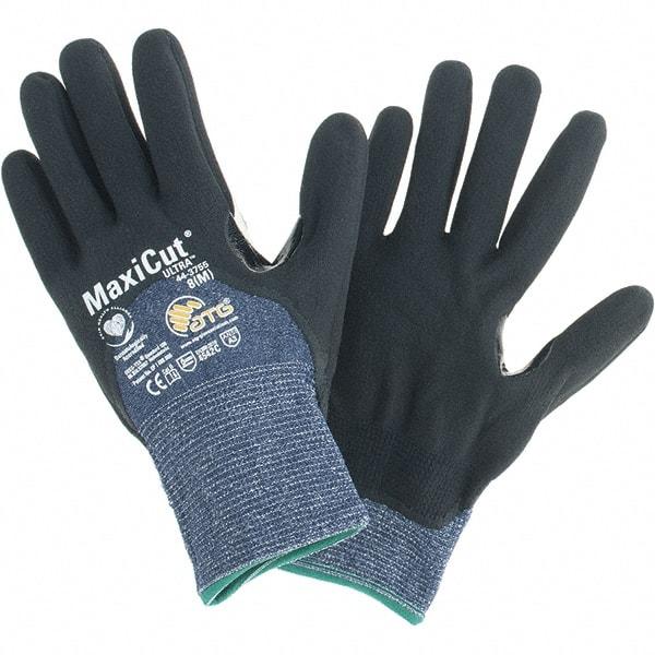 ATG - Size M, ANSI Cut Lvl A3, Cut Resistant Gloves - Palm, Fingers & Knuckles Coated, Blue/Black - Industrial Tool & Supply