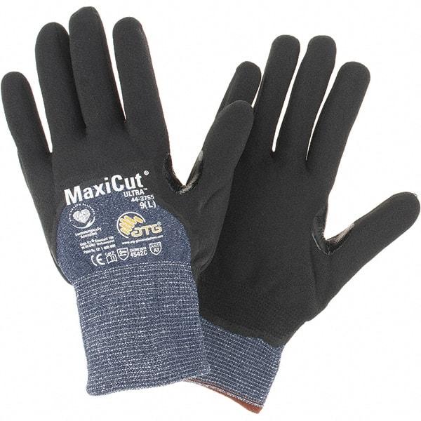 ATG - Size L, ANSI Cut Lvl A3, Cut Resistant Gloves - Palm, Fingers & Knuckles Coated, Blue/Black - Industrial Tool & Supply