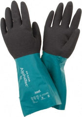 Ansell - 14" Long, 13 mil Thick, Chemical Resistant Gloves - Teal/Black - Industrial Tool & Supply
