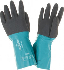 Ansell - 14" Long, 13 mil Thick, Chemical Resistant Gloves - Teal/Black - Industrial Tool & Supply