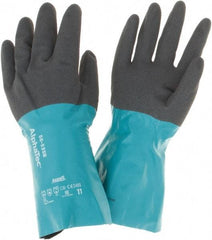 Ansell - 14" Long, 13 mil Thick, Chemical Resistant Gloves - Teal/Black - Industrial Tool & Supply