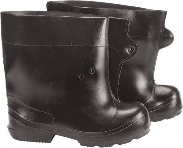Winter Walking - Men's 4-5 (Women's 6.5-8) Traction Overboots - 10" High, Plain Toe, Cleated Sole, PVC Upper, Black - Industrial Tool & Supply
