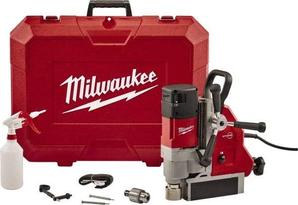 Milwaukee Tool - 1-5/8" Chuck, 5.125" Travel, Portable Electromagnetic Drill Press - 470-730 RPM, 13 Amps, 2.3 hp, 1750 Watts - Industrial Tool & Supply