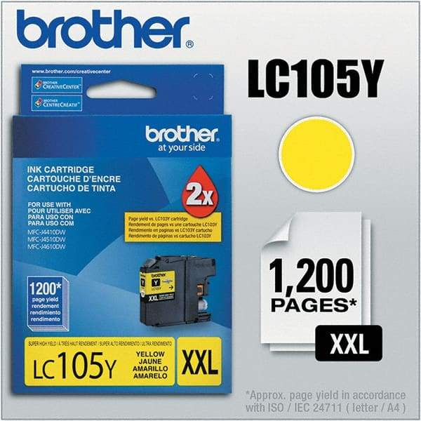 Brother - Yellow Ink Cartridge - Use with Brother MFC-J4310DW, J4410DW, J4510DW, J4610DW, J4710DW, J6520DW, J6720DW, J6920DW - Industrial Tool & Supply