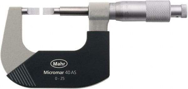 Mahr - 0" to 1" Mechanical Satin Chrome Coated Blade Micrometer - 0.0001" Graduation, 0.031" Blade Thickness, Ratchet Thimble, Rotating Spindle - Industrial Tool & Supply