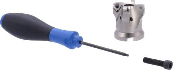 Seco - 4 Inserts, 1" Cutter Diam, 0.06" Max Depth of Cut, Indexable High-Feed Face Mill - 1/2" Arbor Hole Diam, 0.03" Keyway Width, 1.6" High, R220.21 Toolholder, 218.19-125.. Inserts, Series R220.21 - Industrial Tool & Supply