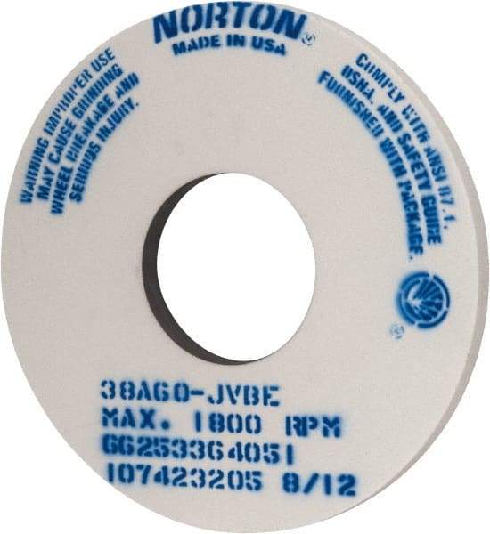 Norton - 14" Diam x 5" Hole x 1" Thick, J Hardness, 60 Grit Surface Grinding Wheel - Aluminum Oxide, Type 1, Medium Grade, 1,800 Max RPM, Vitrified Bond, No Recess - Industrial Tool & Supply