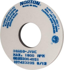 Norton - 14" Diam x 5" Hole x 1" Thick, J Hardness, 60 Grit Surface Grinding Wheel - Aluminum Oxide, Type 1, Medium Grade, 1,800 Max RPM, Vitrified Bond, No Recess - Industrial Tool & Supply