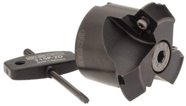 Seco - 2.05" Cut Diam, 3/4" Arbor Hole, 0.28" Max Depth of Cut, 45° Indexable Chamfer & Angle Face Mill - 3 Inserts, SPMX 12T3 Insert, Right Hand Cut, 3 Flutes, Series R220.69 - Industrial Tool & Supply