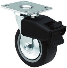 E.R. Wagner - 6" Diam x 2" Wide x 7-1/2" OAH Top Plate Mount Swivel Caster with Brake - TPR, 400 Lb Capacity, Roller Bearing, 4 x 4-1/2" Plate - Industrial Tool & Supply