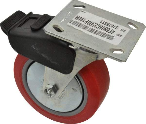 E.R. Wagner - 6" Diam x 2" Wide x 7-1/2" OAH Top Plate Mount Swivel Caster with Brake - Polyurethane, 700 Lb Capacity, Roller Bearing, 4 x 4-1/2" Plate - Industrial Tool & Supply