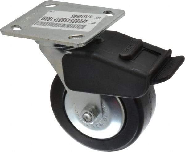 E.R. Wagner - 5" Diam x 2" Wide x 6-1/2" OAH Top Plate Mount Swivel Caster with Brake - Phenolic, 650 Lb Capacity, Roller Bearing, 4 x 4-1/2" Plate - Industrial Tool & Supply
