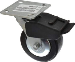 E.R. Wagner - 5" Diam x 2" Wide x 6-1/2" OAH Top Plate Mount Swivel Caster with Brake - Phenolic, 650 Lb Capacity, Roller Bearing, 4 x 4-1/2" Plate - Industrial Tool & Supply