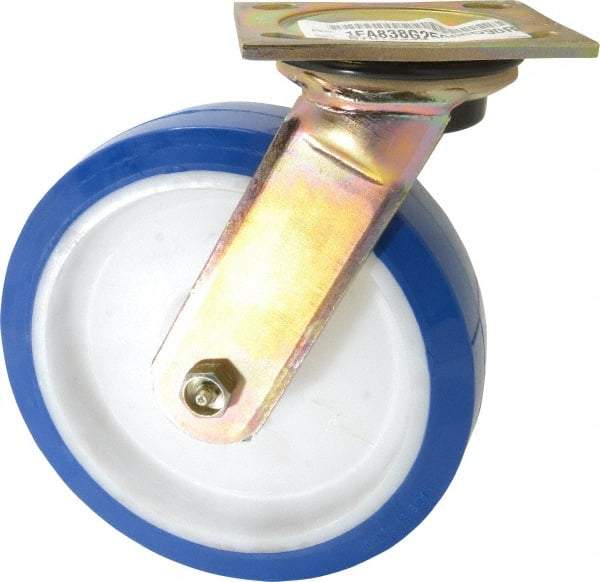 E.R. Wagner - 8" Diam x 2" Wide x 9-1/2" OAH Top Plate Mount Swivel Caster - Polyurethane, 900 Lb Capacity, Delrin Bearing, 4 x 4-1/2" Plate - Industrial Tool & Supply