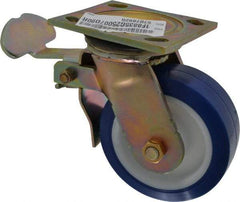 E.R. Wagner - 5" Diam x 2" Wide x 6-1/2" OAH Top Plate Mount Swivel Caster with Brake - Polyurethane, 750 Lb Capacity, Delrin Bearing, 4 x 4-1/2" Plate - Industrial Tool & Supply