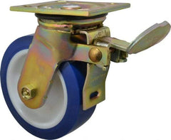 E.R. Wagner - 6" Diam x 2" Wide x 7-1/2" OAH Top Plate Mount Swivel Caster with Brake - Polyurethane, 900 Lb Capacity, Delrin Bearing, 4 x 4-1/2" Plate - Industrial Tool & Supply