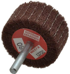 Superior Abrasives - 2" Diam x 1" Face Width, Medium Aluminum Oxide Coated Mounted Flap Wheel - 1/4" Shank Mount, 80 Grit, Interleaf, 12,000 Max RPM - Industrial Tool & Supply