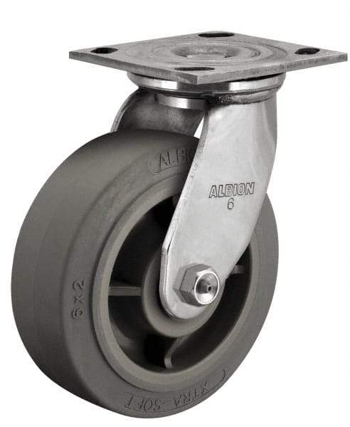 Albion - 4" Diam x 2" Wide x 5-5/8" OAH Top Plate Mount Swivel Caster - Glass Filled Nylon, 800 Lb Capacity, Delrin Bearing, 4 x 4-1/2" Plate - Industrial Tool & Supply