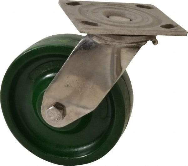Albion - 6" Diam x 2" Wide x 7-1/2" OAH Top Plate Mount Swivel Caster - Polyurethane, 1,000 Lb Capacity, Delrin Bearing, 4 x 4-1/2" Plate - Industrial Tool & Supply