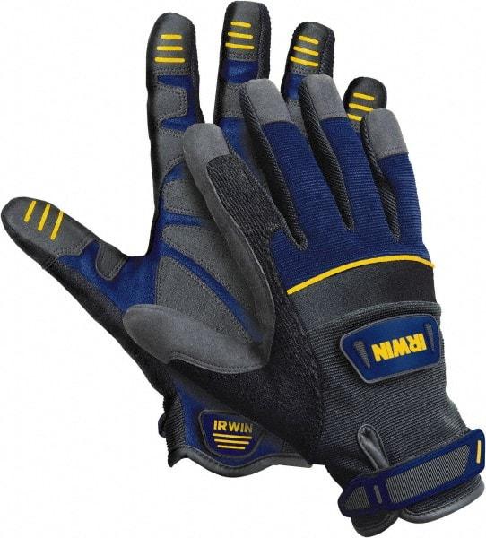 Irwin - Size L Neoprene Padding/Synthetic Suede General Protection Work Gloves - For Work & Driver, Uncoated, Hook & Loop Cuff, Full Fingered, Black/Blue/Gray, Paired - Industrial Tool & Supply