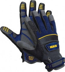 Irwin - Size L Neoprene Padding/Synthetic Suede General Protection Work Gloves - For Work & Driver, Uncoated, Hook & Loop Cuff, Full Fingered, Black/Blue/Gray, Paired - Industrial Tool & Supply