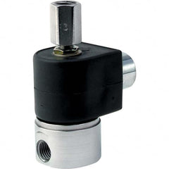 Parker - 1/4" NPT Port Brass Three-Way Direct Acting Solenoid Valve - Industrial Tool & Supply