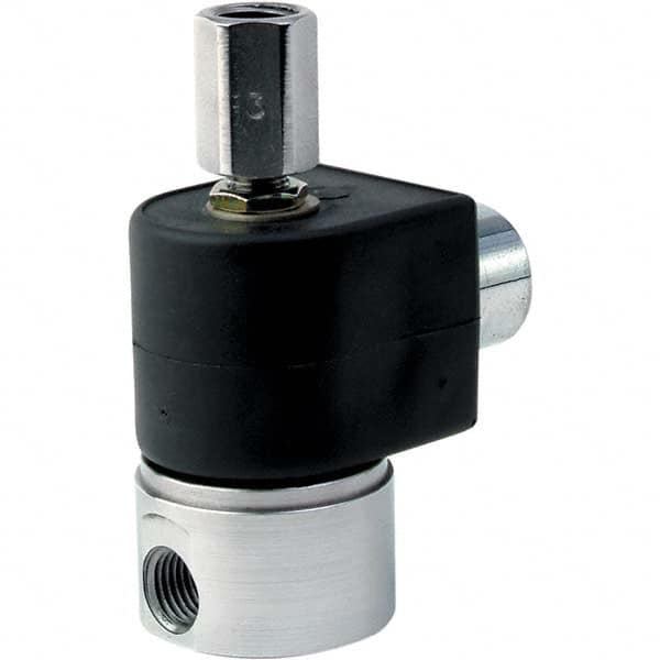 Parker - 120/60 - 110/50 VAC 1/4" NPT Port Stainless Steel Three-Way Direct Acting Solenoid Valve - Industrial Tool & Supply