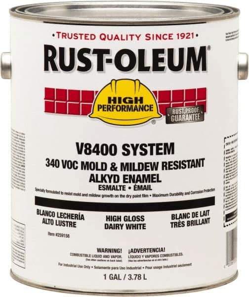 Rust-Oleum - 1 Gal High Gloss Dairy White Enamel - 250 to 425 Sq Ft/Gal Coverage, <340 g/L VOC Content - Industrial Tool & Supply