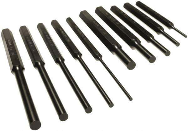 Mayhew - 10 Piece, 1/8 to 3/8", Pin Punch Set - Alloy Steel, Comes in Vinyl Pouch - Industrial Tool & Supply