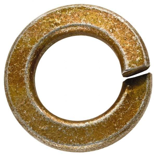 Made in USA - 1/2", 1/8" Thick Split Lock Washer - 1060 Spring Steel, Zinc Yellow Dichromate Finish, 0.502" Min ID, 0.512" Max ID, 0.889" Max OD - Industrial Tool & Supply