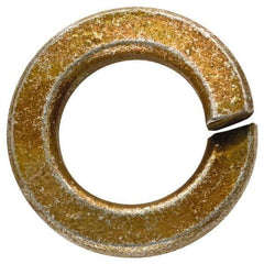 Made in USA - 1/2", 1/8" Thick Split Lock Washer - 1060 Spring Steel, Zinc Yellow Dichromate Finish, 0.502" Min ID, 0.512" Max ID, 0.889" Max OD - Industrial Tool & Supply