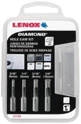 Lenox - 4 Piece, 3/16" to 3/8" Saw Diam, General Purpose Hole Saw Kit - Diamond Grit, Toothed Edge, Includes 4 Hole Saws - Industrial Tool & Supply