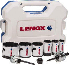 Lenox - 9 Piece, 7/8" to 2-1/4" Saw Diam, Electrician's Hole Saw Kit - Bi-Metal, Toothed Edge, Includes 6 Hole Saws - Industrial Tool & Supply