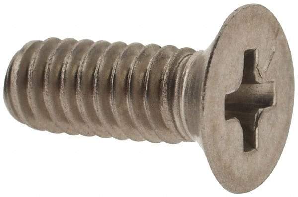 Made in USA - #8-32 UNC, 7/16" OAL Phillips Drive Machine Screw - Flat Head, Grade 18-8 Stainless Steel, Passivated Finish, Without Washer - Industrial Tool & Supply